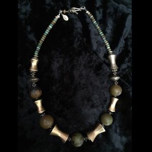 Vintage Chipita Signed Turquoise Brass Sterling Silver Necklace